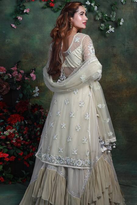 Shop Archana Kochhar Green Lehenga Georgette Kurta And Dupatta Net Haniya Embroidered Set at Aza Fashions Shop_Archana Kochhar_Green Lehenga Georgette Kurta And Dupatta Net Haniya Embroidered Set _at_Aza_Fashions