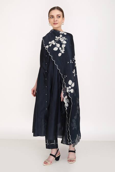 Arcvsh By Pallavi Singh_Blue 100% Organza, Lining Cotton, Kurta Set With Printed Dupatta _Online_at_Aza_Fashions