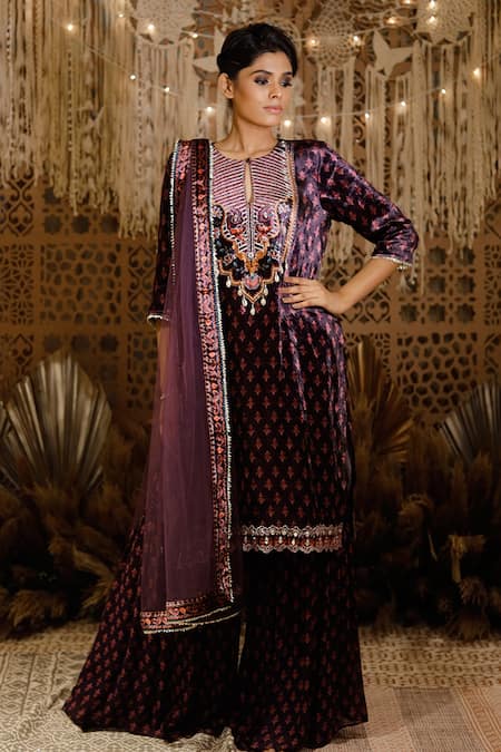 Archana Kochhar Floral Embroidered Kurta Sharara Set 