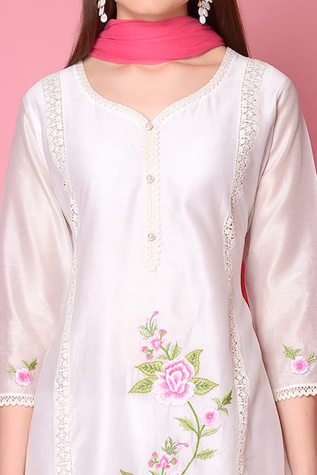 Shop_Surabhi Arya_White Kurta And Pant Silk Chanderi Dupatta Chiffon Set _Online_at_Aza_Fashions