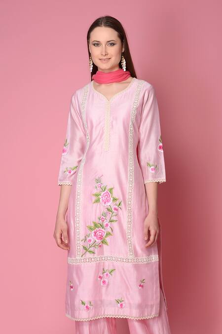 Buy Surabhi Arya Pink Kurta And Pant Silk Chanderi Dupatta Chiffon Set Online at Aza Fashions Buy_Surabhi Arya_Pink Kurta And Pant Silk Chanderi Dupatta Chiffon Set _Online_at_Aza_Fashions