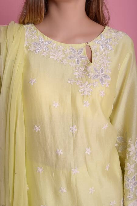 Surabhi Arya_Yellow Kurta And Pant Silk Chanderi Dupatta Chiffon Sharara Set_Online_at_Aza_Fashions