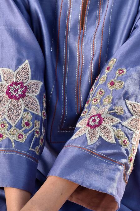 Shop_Kanika Sharma_Blue Cotton, Chanderi Kurta Set _Online_at_Aza_Fashions