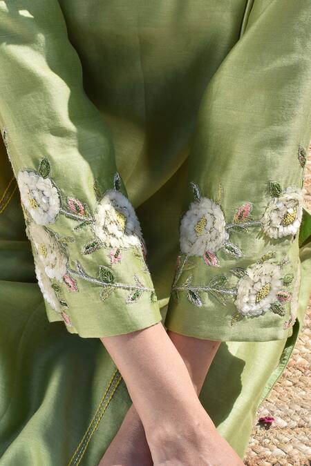 Shop_Kanika Sharma_Green Cotton, Chanderi Kurta Set _Online_at_Aza_Fashions