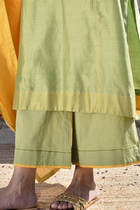 Kanika Sharma_Green Cotton, Chanderi Kurta Set _at_Aza_Fashions