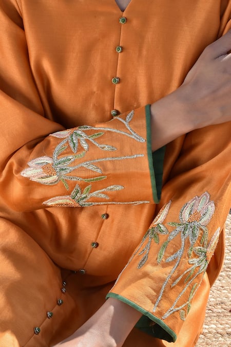 Shop_Kanika Sharma_Blue Cotton, Chanderi Kurta Set _Online_at_Aza_Fashions