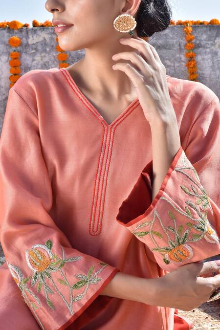 Shop_Kanika Sharma_Pink Cotton, Chanderi Kurta Set _Online_at_Aza_Fashions
