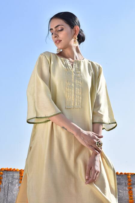 Buy_Kanika Sharma_Yellow Chanderi, Cotton Jama Kurta And Palazzo Set _Online_at_Aza_Fashions