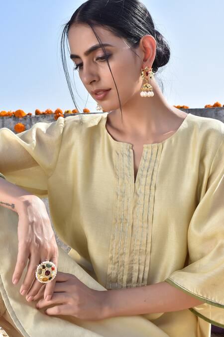Shop_Kanika Sharma_Yellow Chanderi, Cotton Jama Kurta And Palazzo Set _Online_at_Aza_Fashions