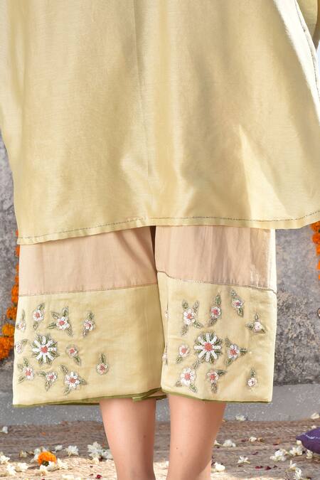 Kanika Sharma_Yellow Chanderi, Cotton Jama Kurta And Palazzo Set _at_Aza_Fashions