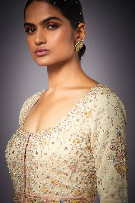 RI.Ritu Kumar Beige Anarkali Silk Lining Viscose Skirt Viscose Dupatta Embroidered Set at Aza Fashions RI.Ritu Kumar_Beige Anarkali Silk Lining Viscose Skirt Viscose Dupatta Embroidered Set _at_Aza_Fashions