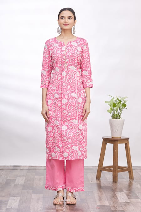 Buy Samyukta Singhania Pink Cotton, Kota Doria Patti Round Neck Embroidered Kurta Set Online at Aza Fashions Buy_Samyukta Singhania_Pink Cotton, Kota Doria Patti Round Neck Embroidered Kurta Set_Online_at_Aza_Fashions
