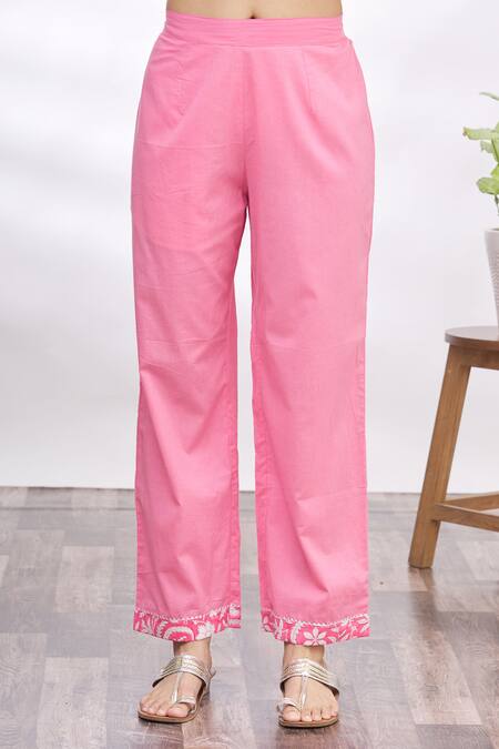 Shop Samyukta Singhania Pink Cotton, Kota Doria Patti Round Neck Embroidered Kurta Set Online at Aza Fashions Shop_Samyukta Singhania_Pink Cotton, Kota Doria Patti Round Neck Embroidered Kurta Set_Online_at_Aza_Fashions