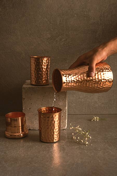 Buy_Kaksh Studio_Gold Copper Gulmar Jug And Glass Of 3_Online_at_Aza_Fashions