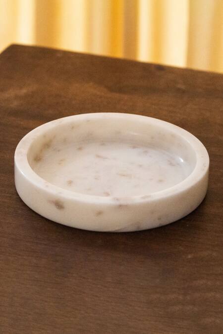 Shop_Kaksh Studio_White Marble Round Platter- Single Pc_Online_at_Aza_Fashions