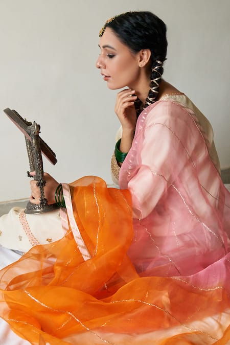 Kanika Sharma Beige Kurta Burberry Salwar Satin Dupatta Embroidered Set Online at Aza Fashions Kanika Sharma_Beige Kurta Burberry Salwar Satin Dupatta Embroidered Set _Online_at_Aza_Fashions