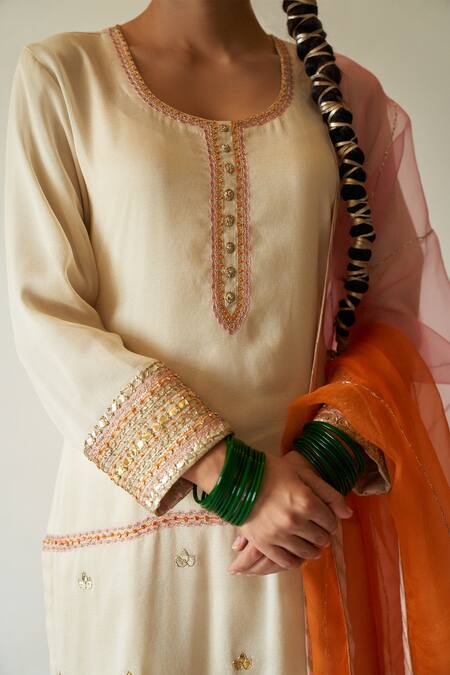 Buy Kanika Sharma Beige Kurta Burberry Salwar Satin Dupatta Embroidered Set Online at Aza Fashions Buy_Kanika Sharma_Beige Kurta Burberry Salwar Satin Dupatta Embroidered Set _Online_at_Aza_Fashions