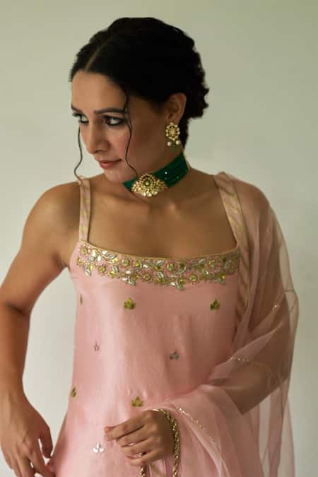 Shop_Kanika Sharma_Pink Kurta Pure Dupion Sharara Georgette Dupatta Organza Embroidered Set _Online_at_Aza_Fashions