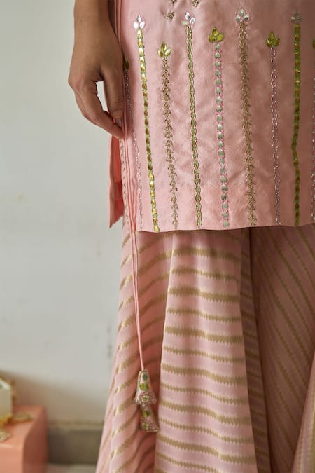 Kanika Sharma_Pink Kurta Pure Dupion Sharara Georgette Dupatta Organza Embroidered Set _at_Aza_Fashions