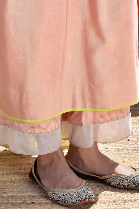 Shop_Kanika Sharma_Peach Kurta Tussar  Pant Satin Hand Embroidered Palazzo Set_Online_at_Aza_Fashions