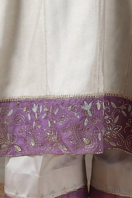 Kanika Sharma_Grey Satin, Silk, Tussar Embroidered Kurta Set_at_Aza_Fashions