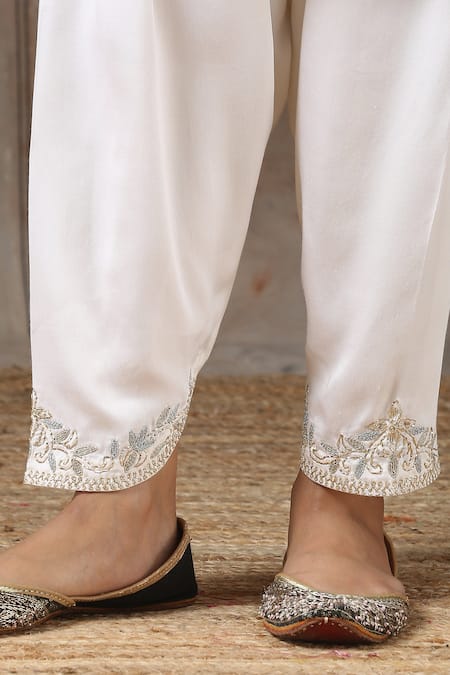 Kanika Sharma_White Tussar, Satin, Embroidery Kurta Set_at_Aza_Fashions