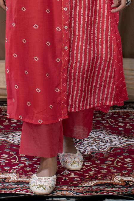 Buy Label Kinjal Modi Peach Cotton Silk Bandhani Collared Neck Print Tunic And Pant Set Online at Aza Fashions Buy_Label Kinjal Modi_Peach Cotton Silk Bandhani Collared Neck Print Tunic And Pant Set _Online_at_Aza_Fashions