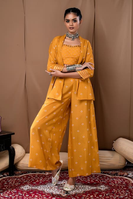 Label Kinjal Modi Bandhani Palazzo Set With Jacket 