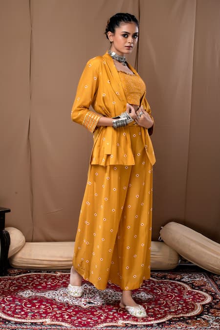 Label Kinjal Modi Bandhani Palazzo Set With Jacket 