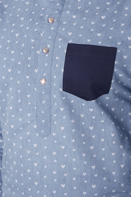 Buy_Spring Break_Blue Cotton Printed Kurta _Online_at_Aza_Fashions