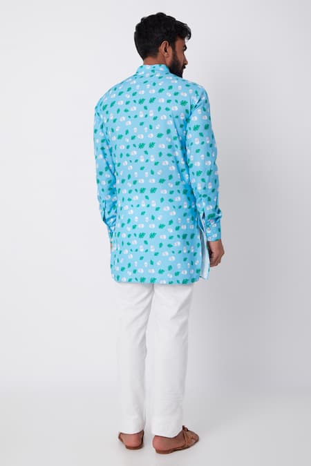 Shop Spring Break Blue Rayon Printed Kurta at Aza Fashions Shop_Spring Break_Blue Rayon Printed Kurta _at_Aza_Fashions