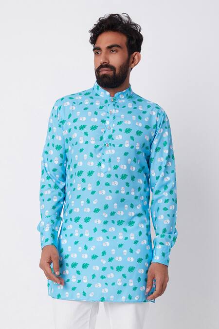 Spring Break Blue Rayon Printed Kurta Online at Aza Fashions Spring Break_Blue Rayon Printed Kurta _Online_at_Aza_Fashions