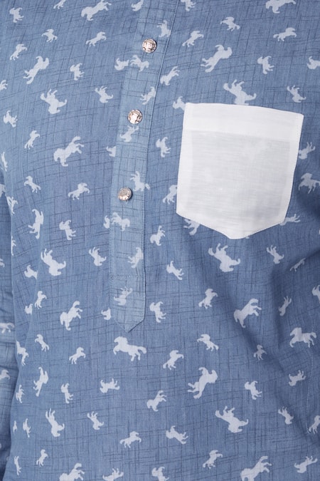 Buy_Spring Break_Blue Cotton Printed Kurta _Online_at_Aza_Fashions