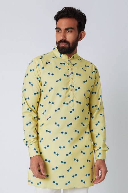 Spring Break Yellow Rayon Printed Kurta Online at Aza Fashions Spring Break_Yellow Rayon Printed Kurta _Online_at_Aza_Fashions