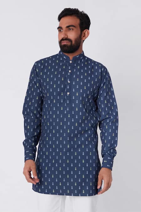 Spring Break Blue Rayon Printed Kurta Online at Aza Fashions Spring Break_Blue Rayon Printed Kurta _Online_at_Aza_Fashions