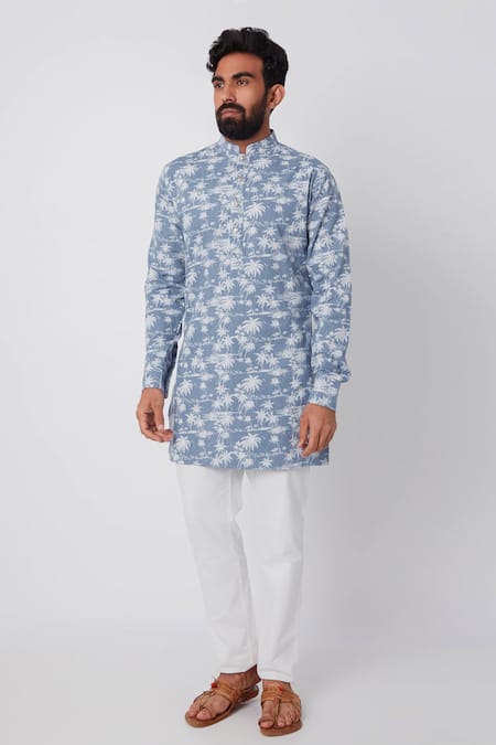 Spring Break Blue Cotton Printed Kurta 