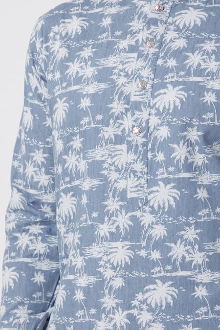 Buy_Spring Break_Blue Cotton Printed Kurta _Online_at_Aza_Fashions