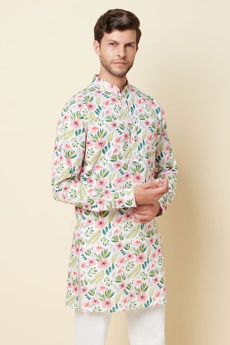 Buy Spring Break White Linen Printed Kurta Online at Aza Fashions Buy_Spring Break_White Linen Printed Kurta _Online_at_Aza_Fashions