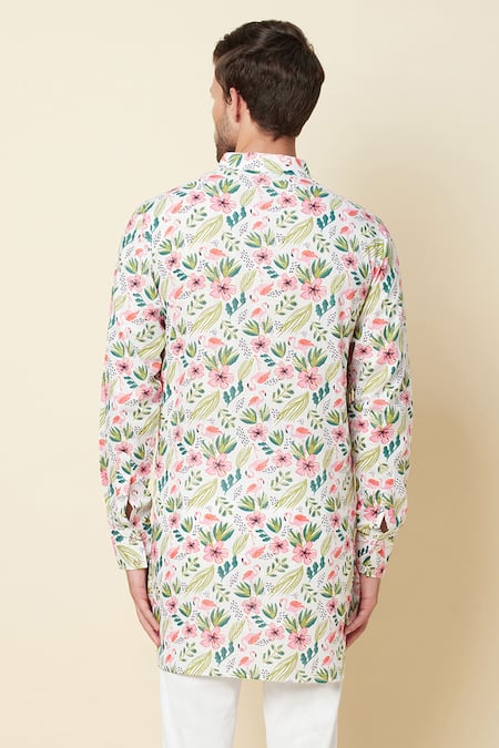 Shop Spring Break White Linen Printed Kurta at Aza Fashions Shop_Spring Break_White Linen Printed Kurta _at_Aza_Fashions