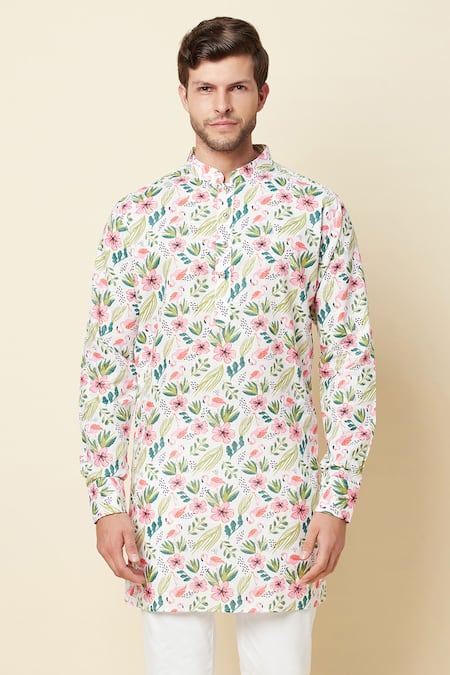 Spring Break White Linen Printed Kurta Online at Aza Fashions Spring Break_White Linen Printed Kurta _Online_at_Aza_Fashions