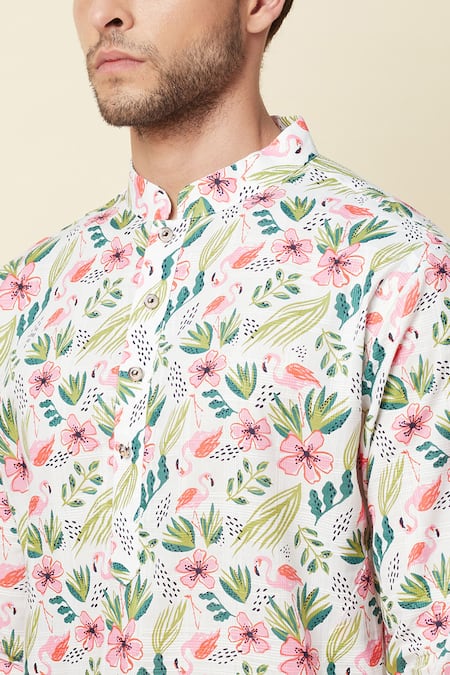 Spring Break White Linen Printed Kurta at Aza Fashions Spring Break_White Linen Printed Kurta _at_Aza_Fashions