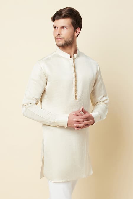 Buy_Spring Break_Beige Linen Satin Kurta _Online_at_Aza_Fashions