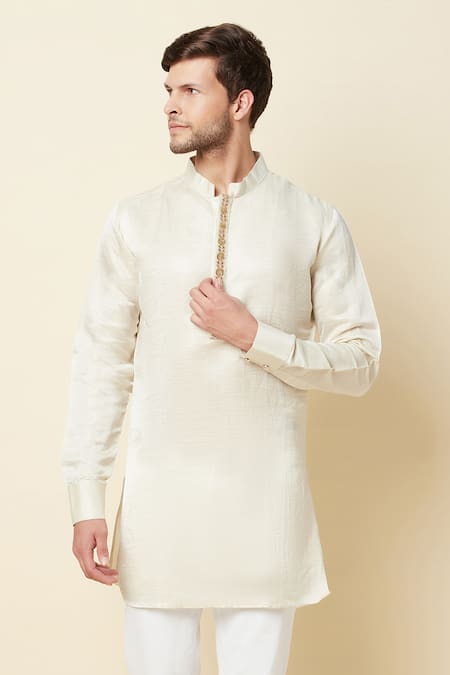 Spring Break_Beige Linen Satin Kurta _Online_at_Aza_Fashions