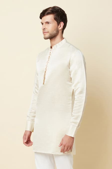 Shop_Spring Break_Beige Linen Satin Kurta _Online_at_Aza_Fashions