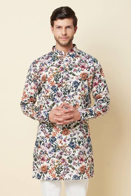 Buy_Spring Break_Multi Color Linen Printed Kurta_Online_at_Aza_Fashions