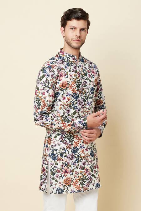 Spring Break_Multi Color Linen Printed Kurta_Online_at_Aza_Fashions
