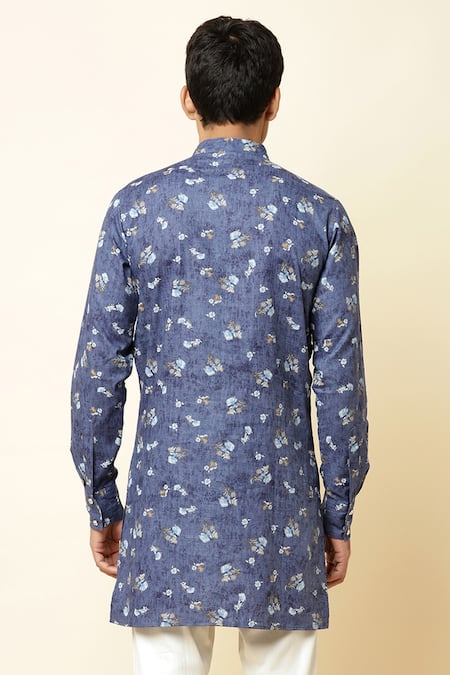 Shop_SPRING BREAK_Blue Cotton Printed Kurta _at_Aza_Fashions