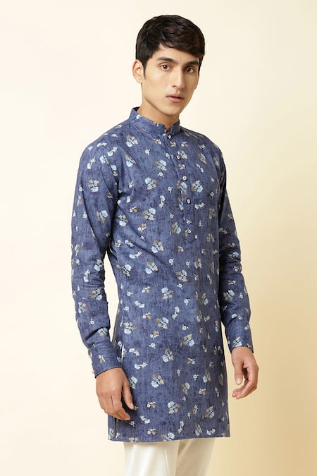 SPRING BREAK_Blue Cotton Printed Kurta _Online_at_Aza_Fashions