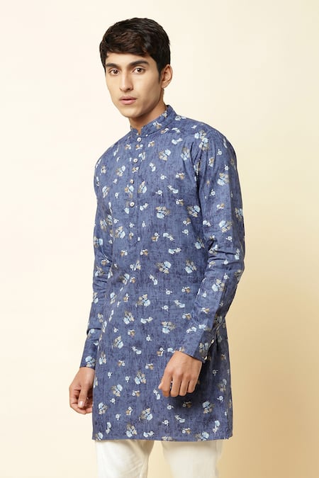 Buy_SPRING BREAK_Blue Cotton Printed Kurta _Online_at_Aza_Fashions