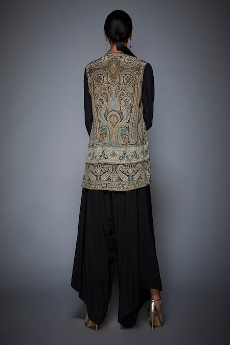 Shop RI.Ritu Kumar Black Crepe, Viscose Mandarin Collar Printed Kurta at Aza Fashions Shop_RI.Ritu Kumar_Black Crepe, Viscose Mandarin Collar Printed Kurta _at_Aza_Fashions